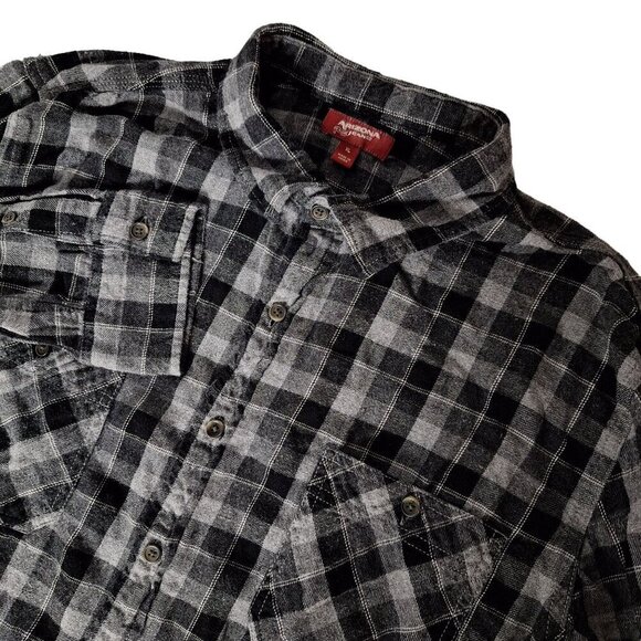 Arizona Jean Co Mens Black Gray Plaid Flannel Button Up Shirt XL - Picture 1 of 6